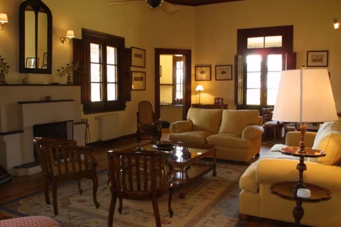 The lodge's main dining room set before breakfast