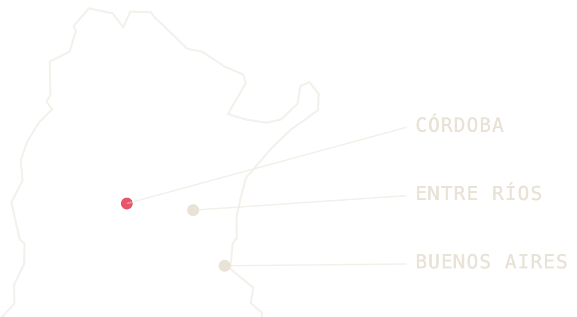 Map of Argentina marking Buenos Aires, Córdoba and Entre Ríos provinces